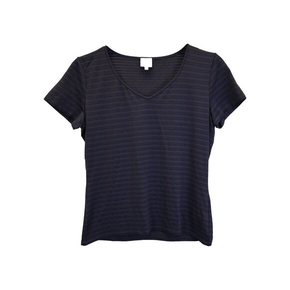 Armani Tops - Armani Collezioni Striped V-Neck T-Shirt in Black Polyamide